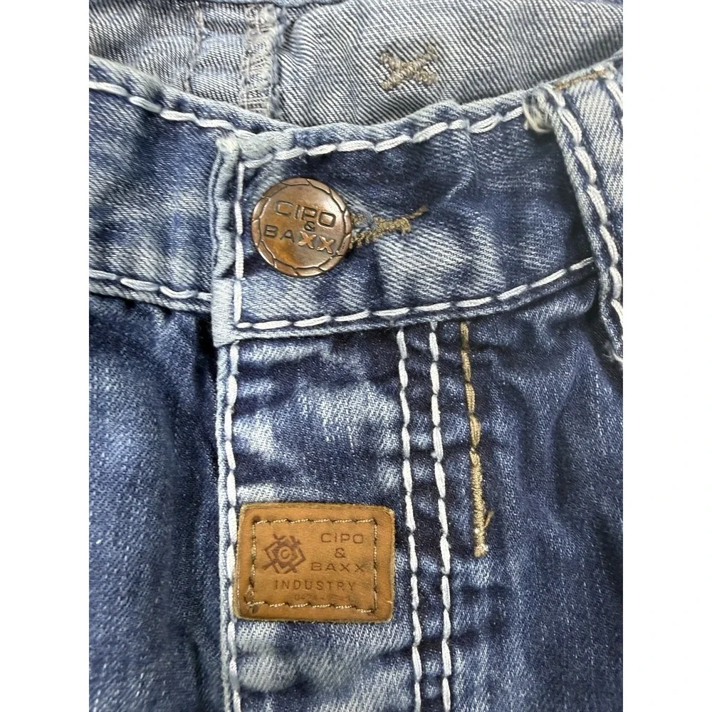 Cipo & Baxx Men's Regular Fit Jeans W32 L34 Blue Distressed Embroidered Turkey